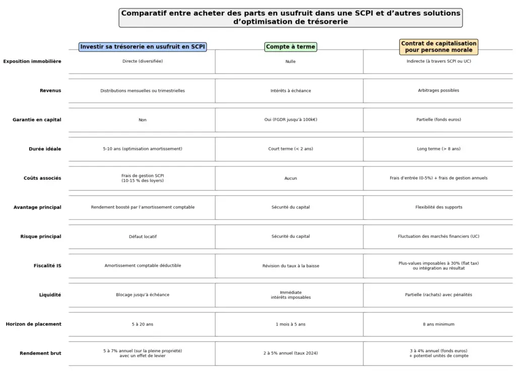 Comparatif entre ce placement et d’autres solutions d’optimisation de trésorerie