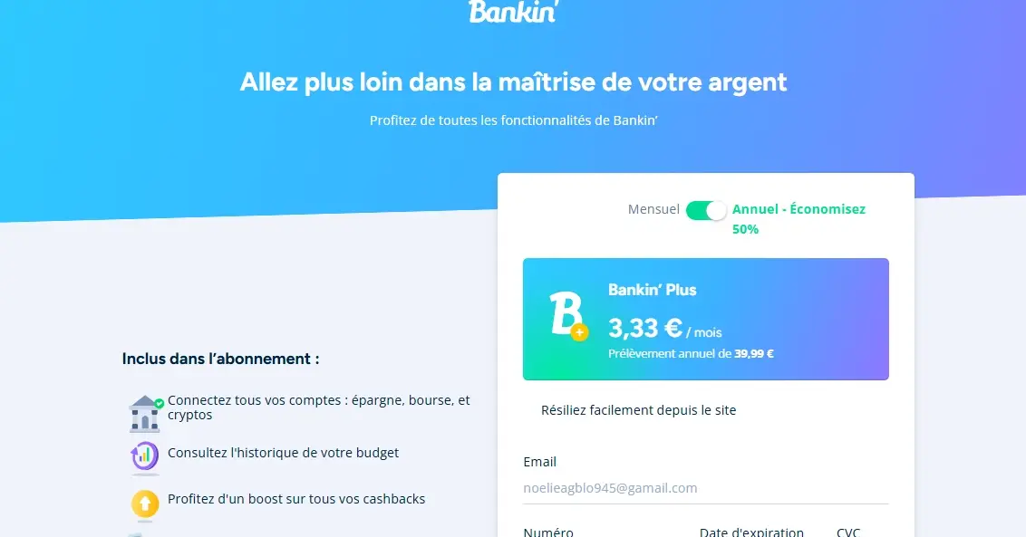 plan tarifaire Bankin’