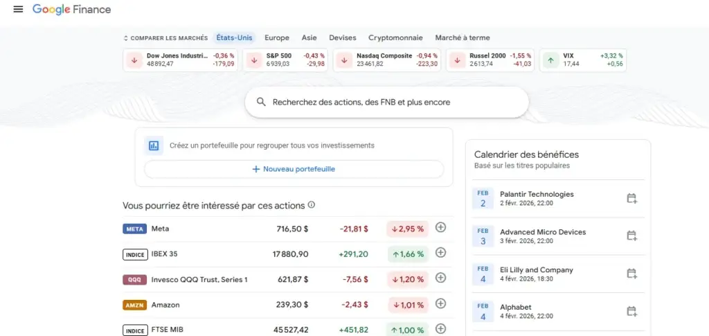 solution suivi investissements Google Finance