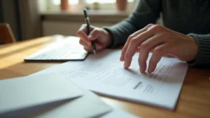 Personne consultant des documents de succession sur une table pour comprendre les règles d’abattement selon le lien familial.