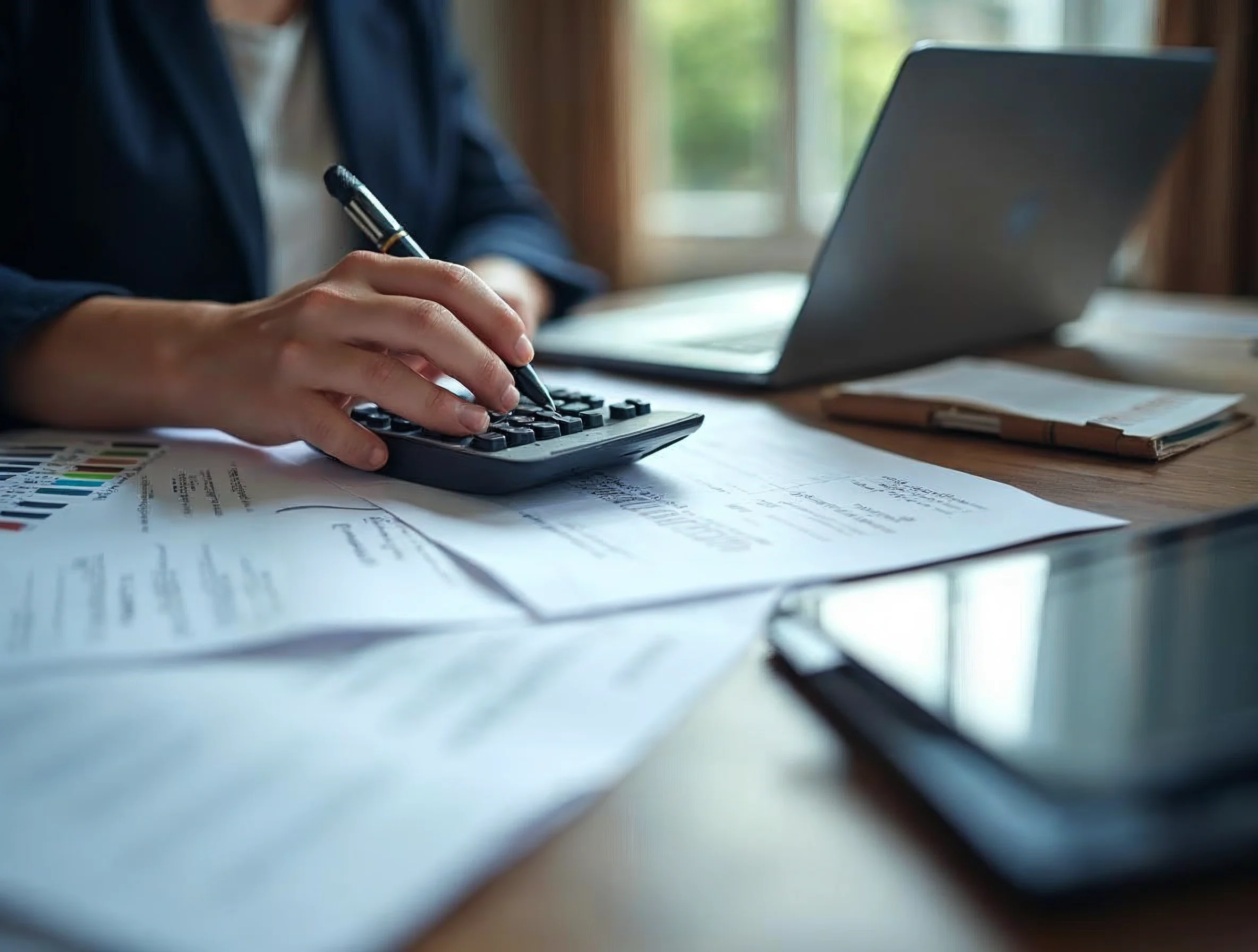 Préparation méthodique d’une simulation fiscale avec documents, notes et calculatrice.