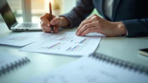 Personne comparant des documents d'information sur des ETF PEA avec une méthode de vérification structurée.