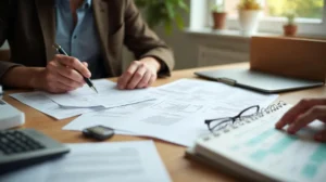 Préparation d’un dossier d’investissement locatif avec documents, bail, charges et calculs fiscaux.