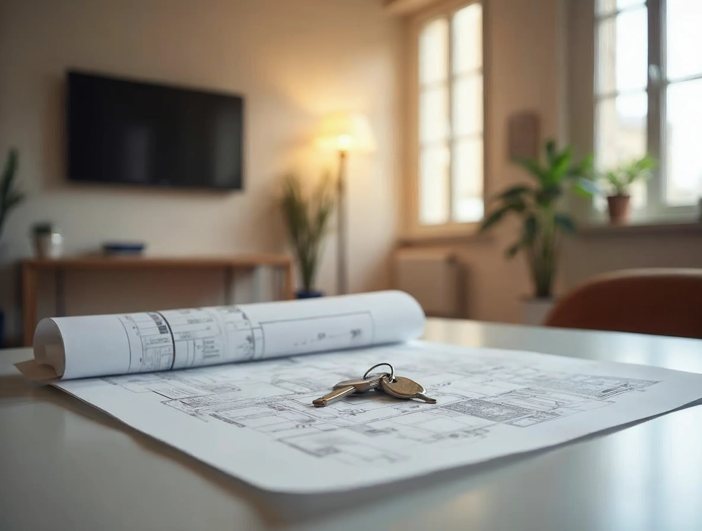 Appartement vide avec documents de bail et éléments de repérage pour qualifier le type de location.