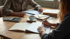 Personne triant son épargne en plusieurs catégories sur une table pour choisir où placer son argent selon ses objectifs.