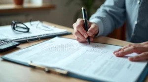 Lecture méthodique d’un document d’informations clés avec documents complémentaires sur une table.