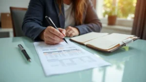 Débutant qui organise des documents pour comprendre la différence entre indice, ETF, enveloppe et portefeuille.