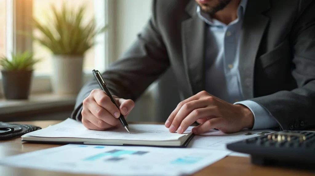 Particulier qui prépare sa méthode d’investissement avec notes et documents dans un cadre calme.